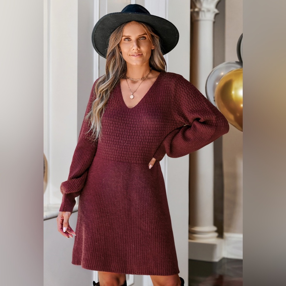 Cupshe Deep Red Knit Dress